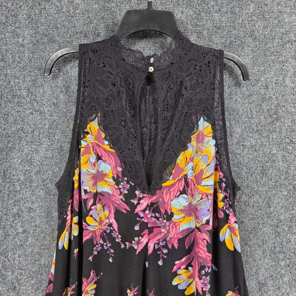 Free People Marsha Floral Lace Mini Slip Dress Black Rayon Boho Fairy Ethereal - Picture 10 of 14